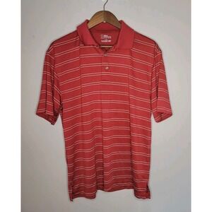 PGA Tour Golf Button Up Collared Shirt Mens Large Red White Striped Short Sleeve
